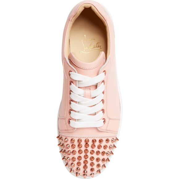 Christian Louboutin Vieira Spikes Pink Jupon Leather Flat Low Top Sneakers 34 - Picture 6 of 12